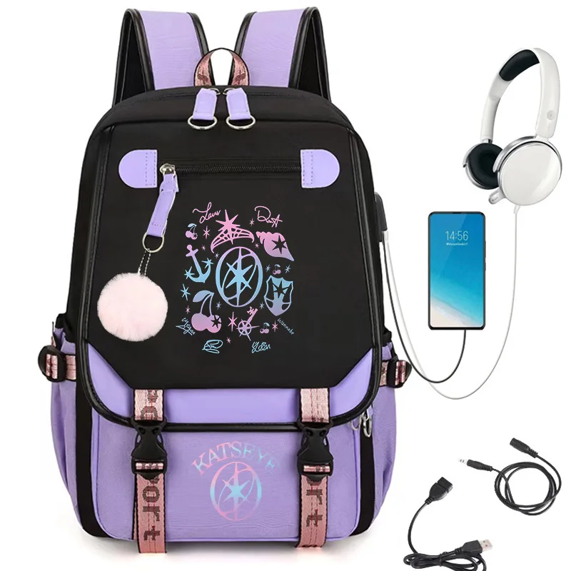 Katseye girl group gradient symbol printed backpack, color blocked student backpack