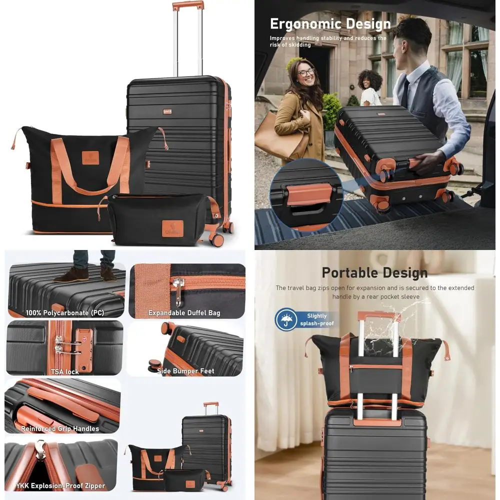 Juego de equipaje de mano 22x14x9 aprobado por aerolínea, carcasa dura 100% para PC, liviano con cerraduras TSA, ruedas giratorias silenciosas, cremallera duradera