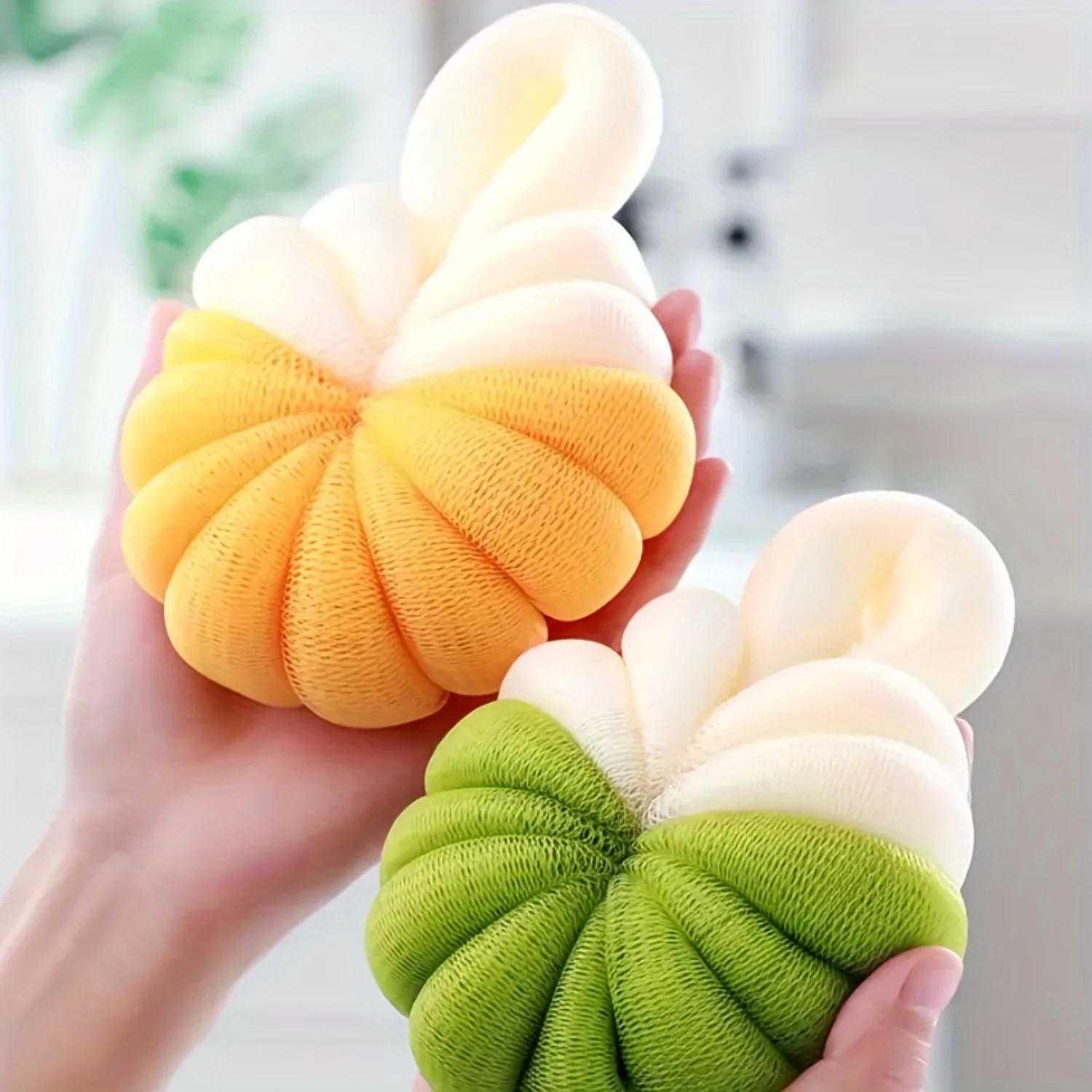 Adorable Pumpkin-Shaped Bath Sponge With Mesh Ball - Ideal For Body Scrubbing & Washing, Unisex Bathroom Accessory