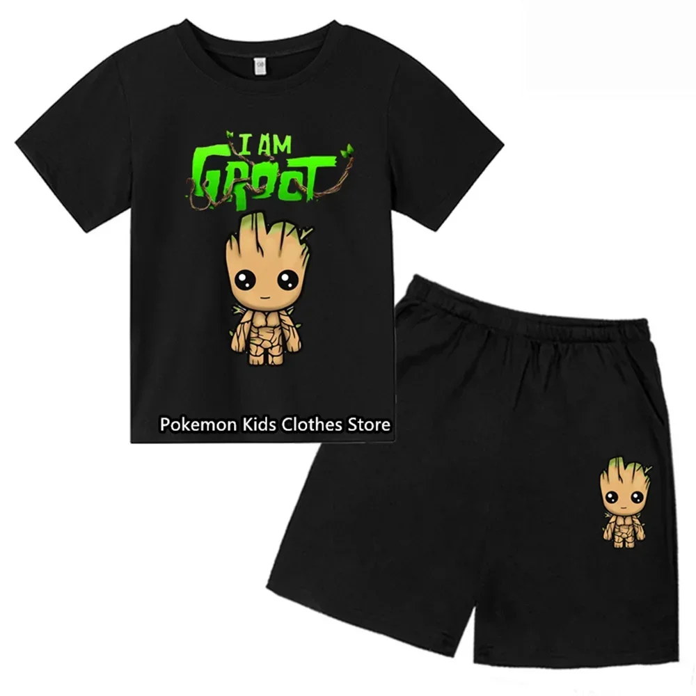 Cartoon Fashion Kids Clothes Shirt Groot Tshirt Set Children\'s Handsome Quick Dry Top Girl Boys 3-14 Years Old T-shirt Suit