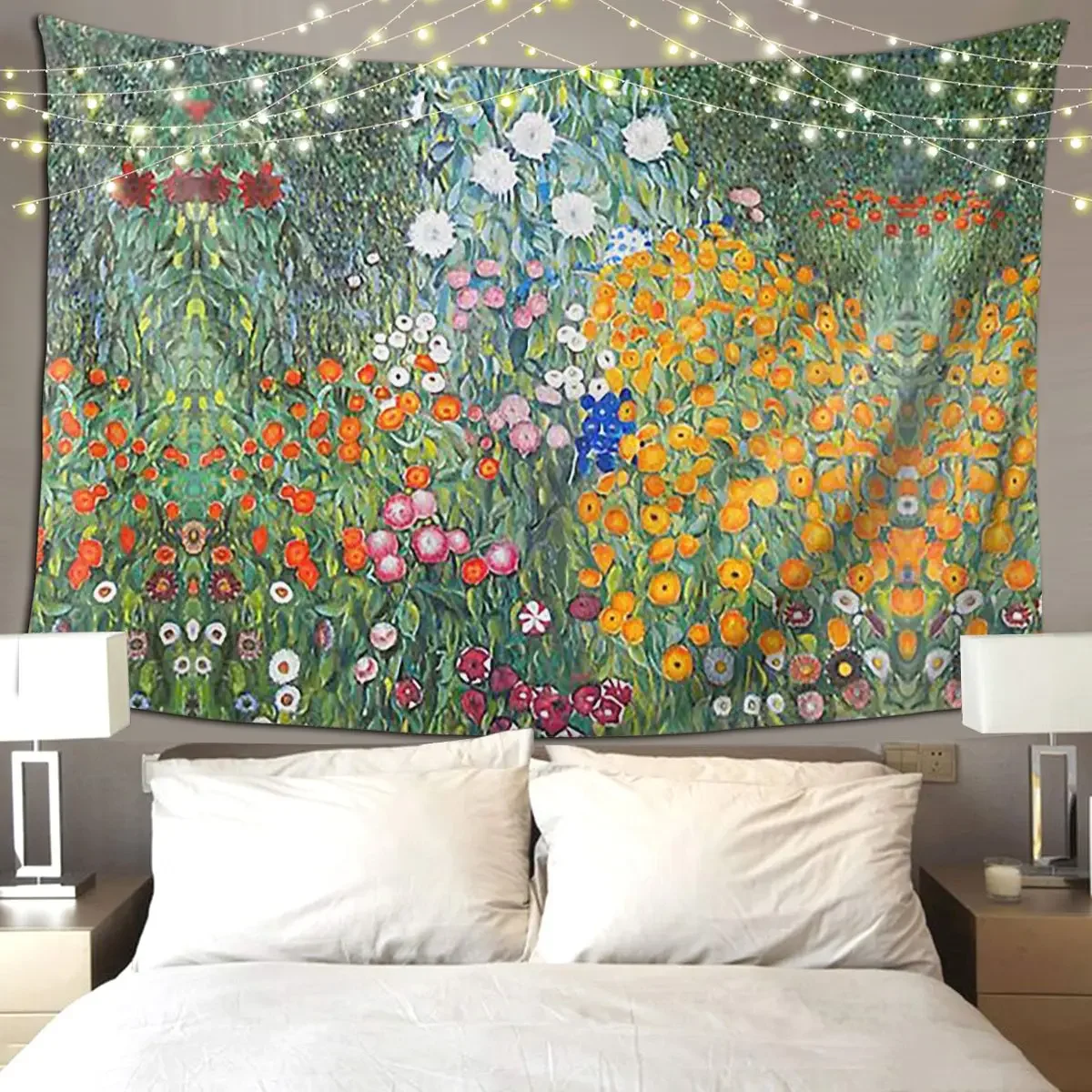 Flower Garden By Gustav Klimt Tapestry Art Wall Hanging Aesthetic Home Decor Tapestries for Living Room Bedroom Dorm Room