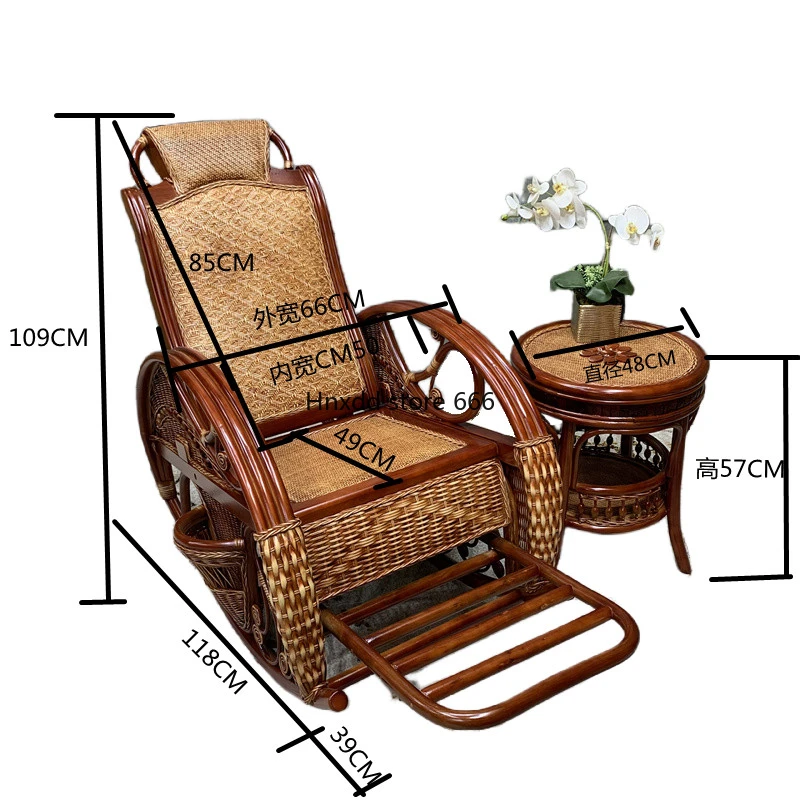 

Solid wood chair rocking rattan chair adult leisure lazy balcony reclining nap chair