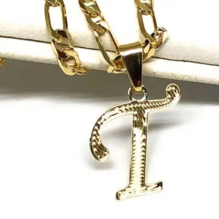 

GOLD PLATED CUSTOMIZED CURSIVE INITIAL LETTER PENDANT WITH FIGARO CHAIN 24" 3MM