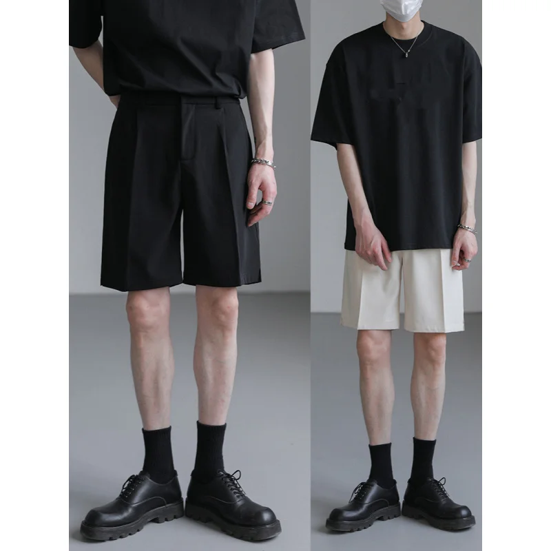 Summer New over-the-Knee Suit Shorts Men's High Sense Baggy Straight Five Trousers  Casual Five Suit Pants