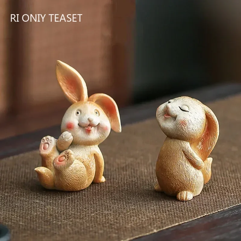 Creative Resin Color-changing Tea Pet Cute Rabbit Model Ornaments  Tea Figurine Animal Decoration Tea Set Decors Accessories