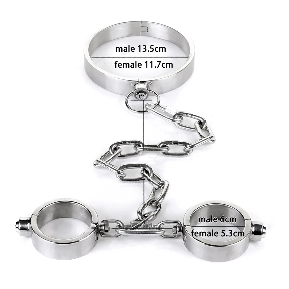 Stainless Steel Lockable Bondage Neck Collar Handcuffs Ankle Cuff Restraints  BDSM Sex Toys For Women Man Couples