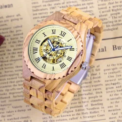 NEW Light Colored Wooden Spiral Design Roman Digital Mechanical Men's Watch Casual Fashion Folding Buckle Wooden Watch