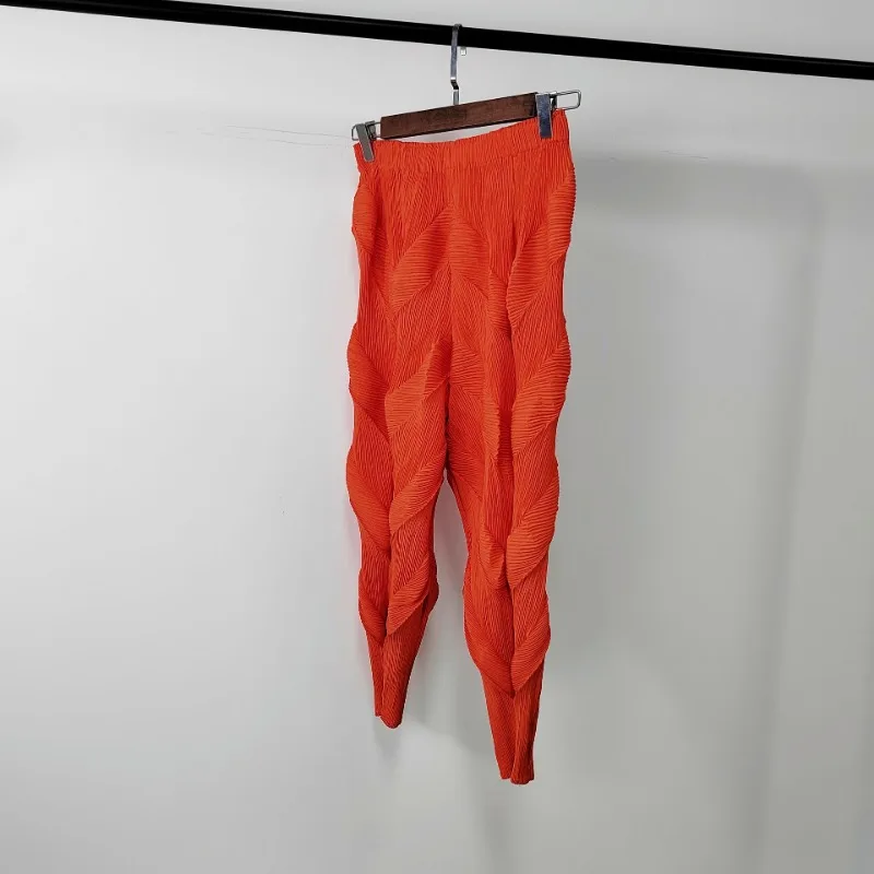 Imagem -04 - Calça Miyake Plissada Feminina Calça Lápis Casual Rabanete de Pés Pequenos Moda Versátil Nova Verão 2023