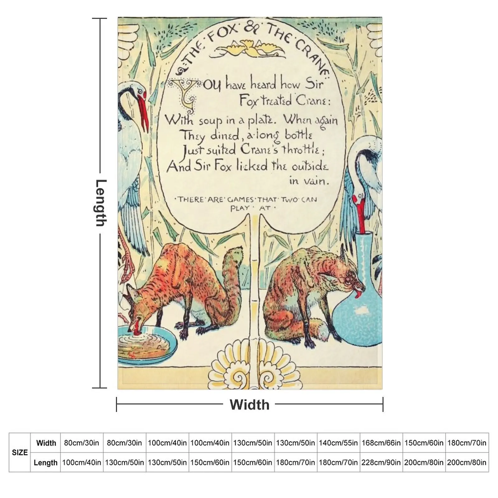 RED FOX AND THE CRANE Art Nouveau Aesop Fables Throw Blanket Loose wednesday Decorative Throw Bed linens Warm Plaid Blankets
