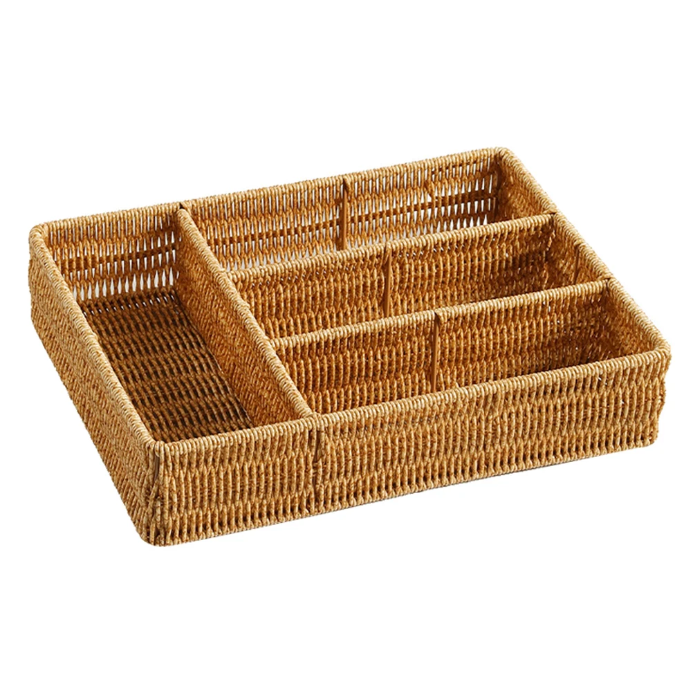 

Keys Remote Storage Basket for Forks Knives Spoon Cutlery Drawer ganizer Kitchen Tray Khaki Color Multifunctional Woven Design