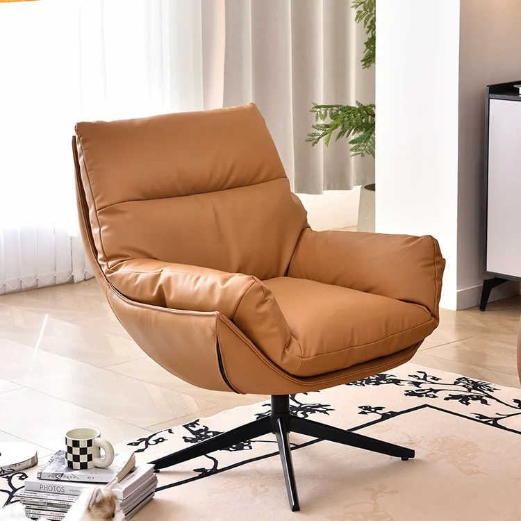 Rotating leather single sofa chair living room designer leisure chair balcony lazy sofa recliner single chair