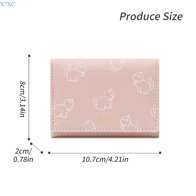 x7xc محفظة ثلاثية للسيدات مع القطط اللطيفة تصاميم محفظة جلدية بوريس محفظة نقدية قصيرة حامل بطاقة ائتمان نقدية