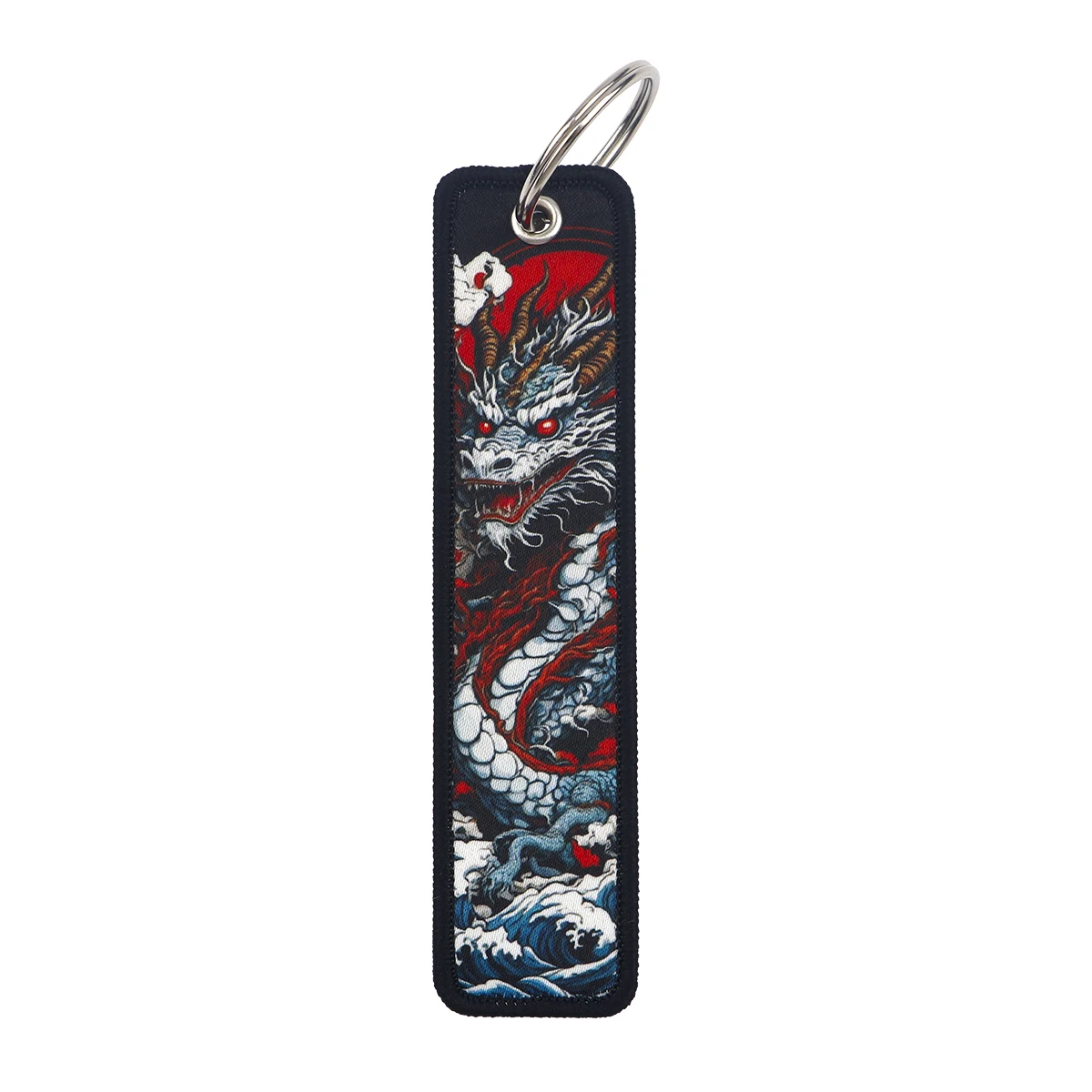 Cool Dragon Embroidery Key Fobs Japanese Waves Key Tags Keychain For Motorcycles Cars Key Ring Accessories Jewelry Chaveiro Gift