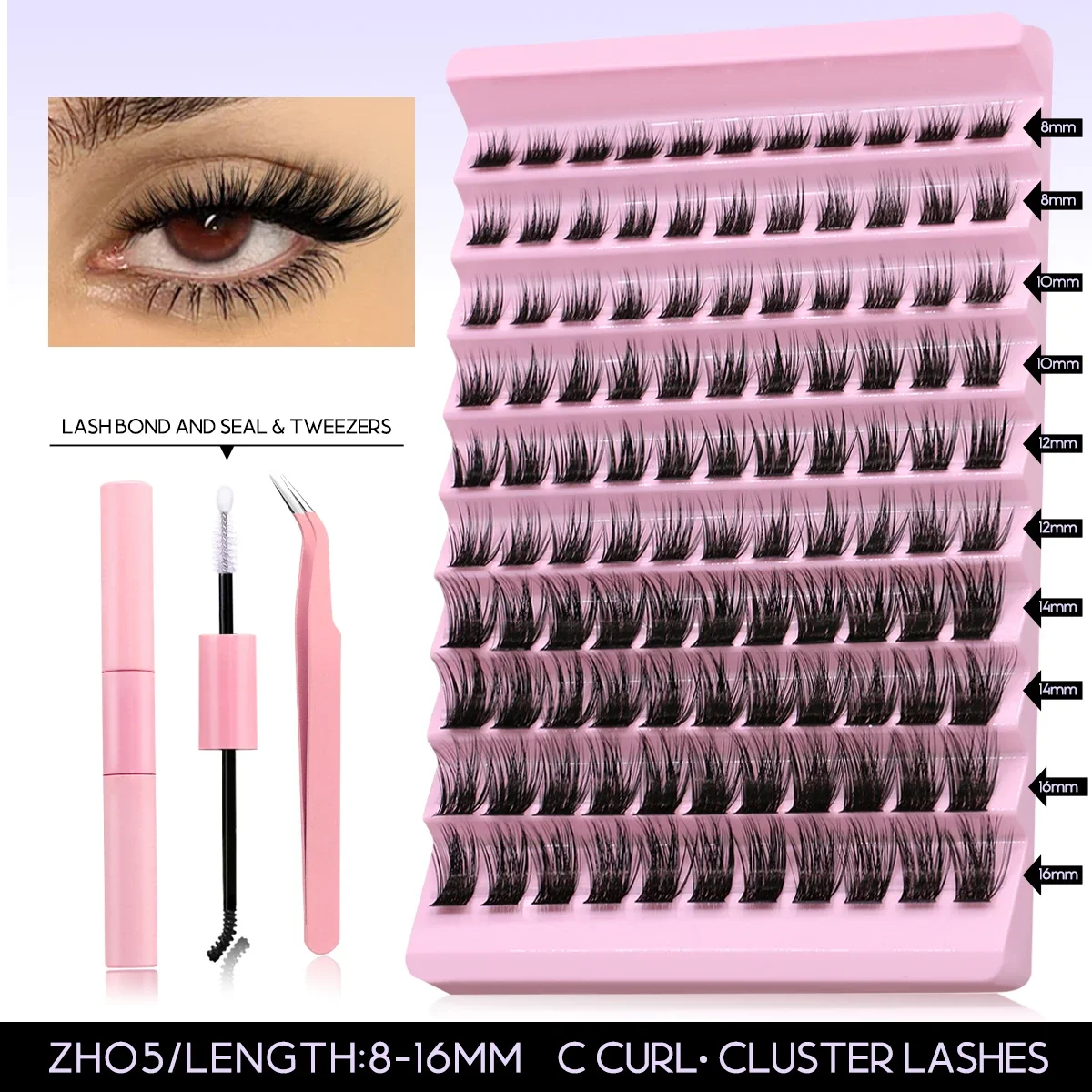 DIY Wimpern verlängerung skit 200 stücke einzelne Wimpern Cluster d Curl, 8-16mm Mix Wimpern cluster mit Wimpern bindung und Siegel-und Wimpern-App