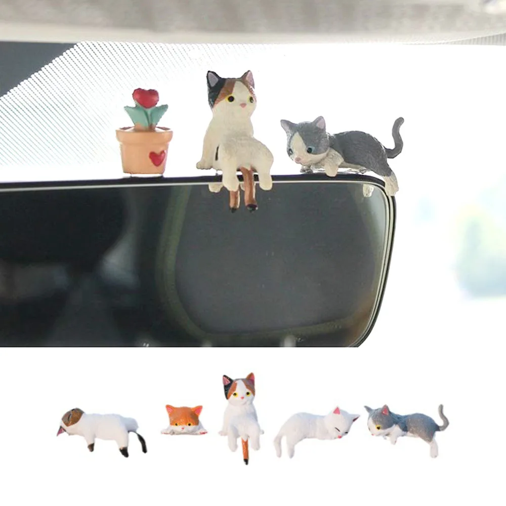 1pc Cute Healing Kitten Ornaments For Car Dashboard Resin Cat Figure Indoor Interior Micro Landscape Decorative Desk Accessories