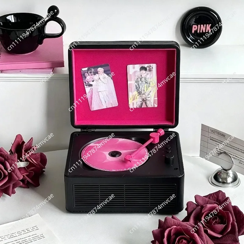 C300 CD Player Bluetooth Speaker All-in-One Retro Turntable Vintage Gift for Home Use Limited Edition Black Pink