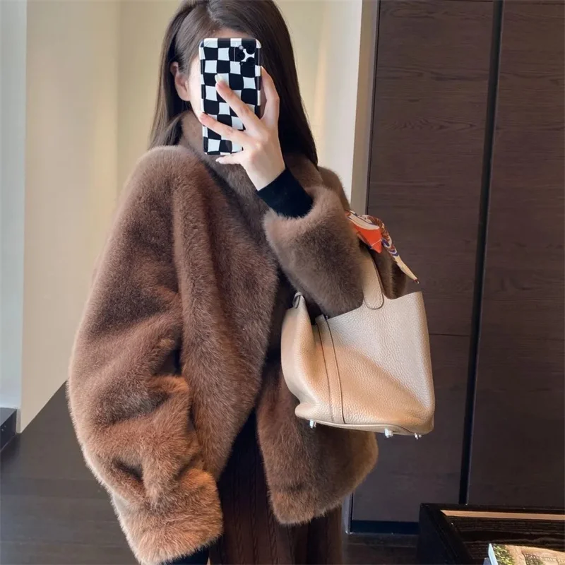 2024 New Winter Jacket Women Environmental Protection Fur Coat Fashion Velvet Mink Overcoat Small Fragrance Outwear Female Tops