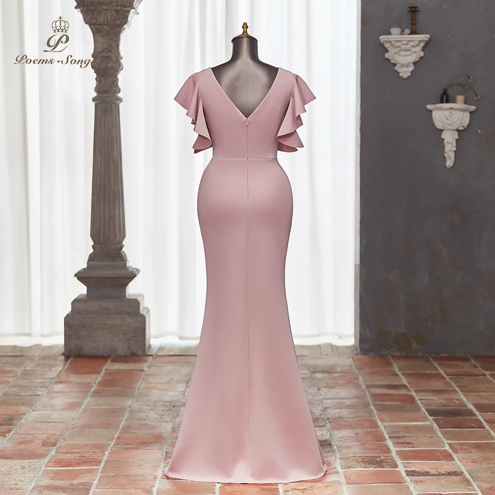 Elegant Pink Evening Dress with Flowing Ruffled Sleeves and Elegant Side Slit for Formal Events and Parties vestidos de noche