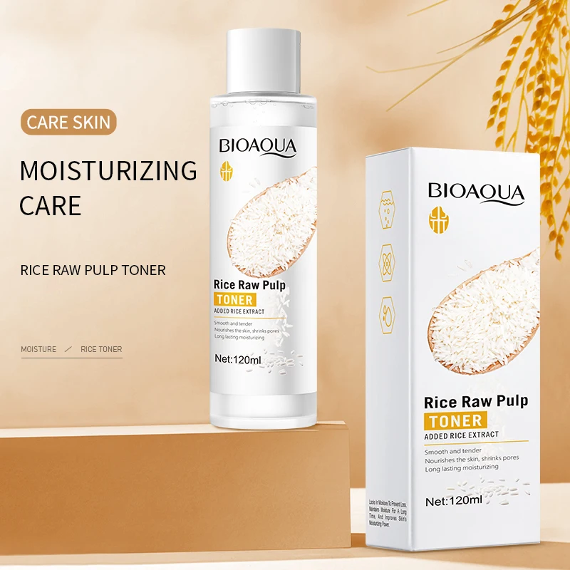 

120 мл BIOAOUA Rice Puree Hyaluronic Acid Hydrating Essence Toner, увлажняющий тоник с гиалуроновой кислотой, увлажняет кожу, не оставляет жирного эффекта, осветляет кожу.