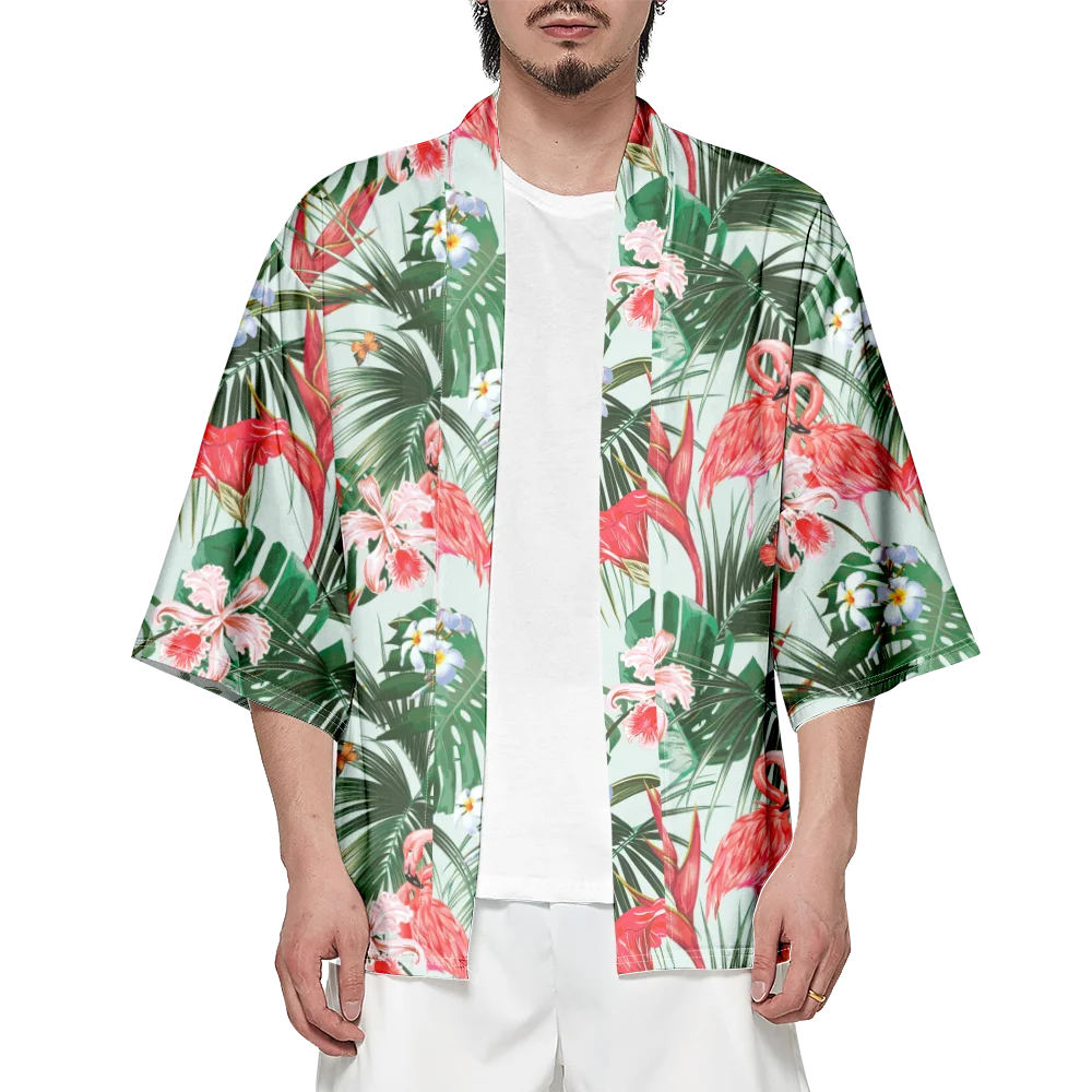 Summer Samurai Kimono Cosplay Stylish Haori Streetwear Kimono Japanese Fashion Yukata Plant Print Cardigan Men Robe Hot Sale