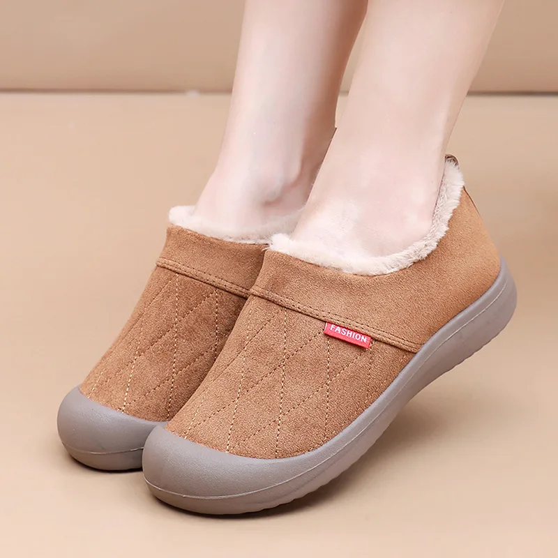 2026 Women's Flats Fleece-Lined Slipper Shoes Quilted Design Warm Comfort Indoor Outdoor Winter Shoes Q-404