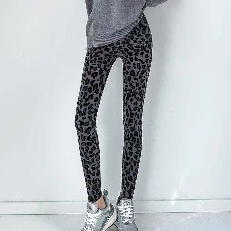 Fashion Leopard Print Shark Pants Women Spring Autumn Slim High Waist Ankle Length Woman Sporty High Stretch Leggins Mujer