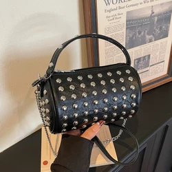 Retro Rivet Crossbody Bag For Women 2026 Boho Clutch Bag Black Handbag Lady Girls Shoulder Phone Purse Small Round Bag Black