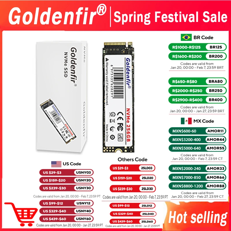 M2 SSD NVMe 256GB Goldenfir M.2 PCIe 128GB 120GB 512GB 1T Solid State Disk 2280 Internal Hard Drive for Laptop Desktop TLC/QLC