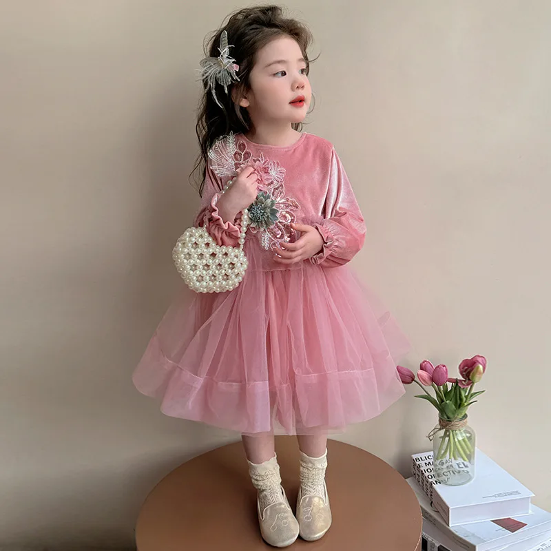 

Female Children's Spring Sweet Fashion Mesh Skirt Children's Spring and Autumn Princess Dress Stylish Baby Dress