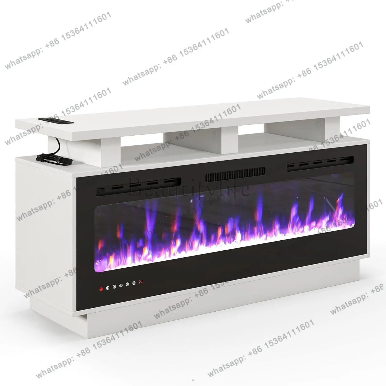 

Fireplace TV Stand with 50" Smart Electric Fireplace, Solid Wood Fire Place with Mantel, Modern Fireplace Cabinet, Customized