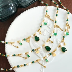 Vintage Stone Heart Pendant Necklace For Women Stainless Steel With Pearl Beads Necklaces Woman Trend 2024 Waterproof Neck Chain