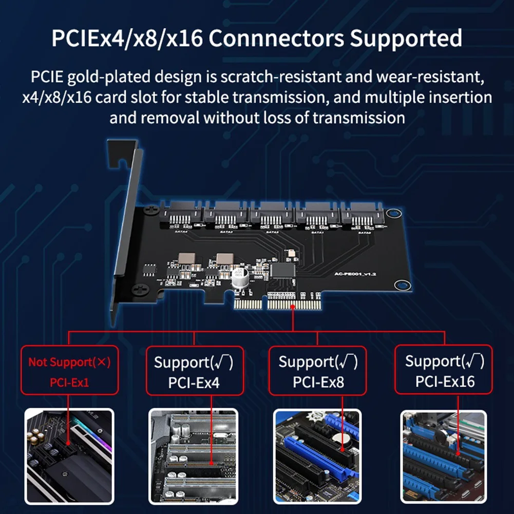 

C-Удобная карта PCIE на 5 портов SATA3.0, 6 Гбит/с, адаптер для настольного компьютера, твердотельный механический адаптер для жесткого диска