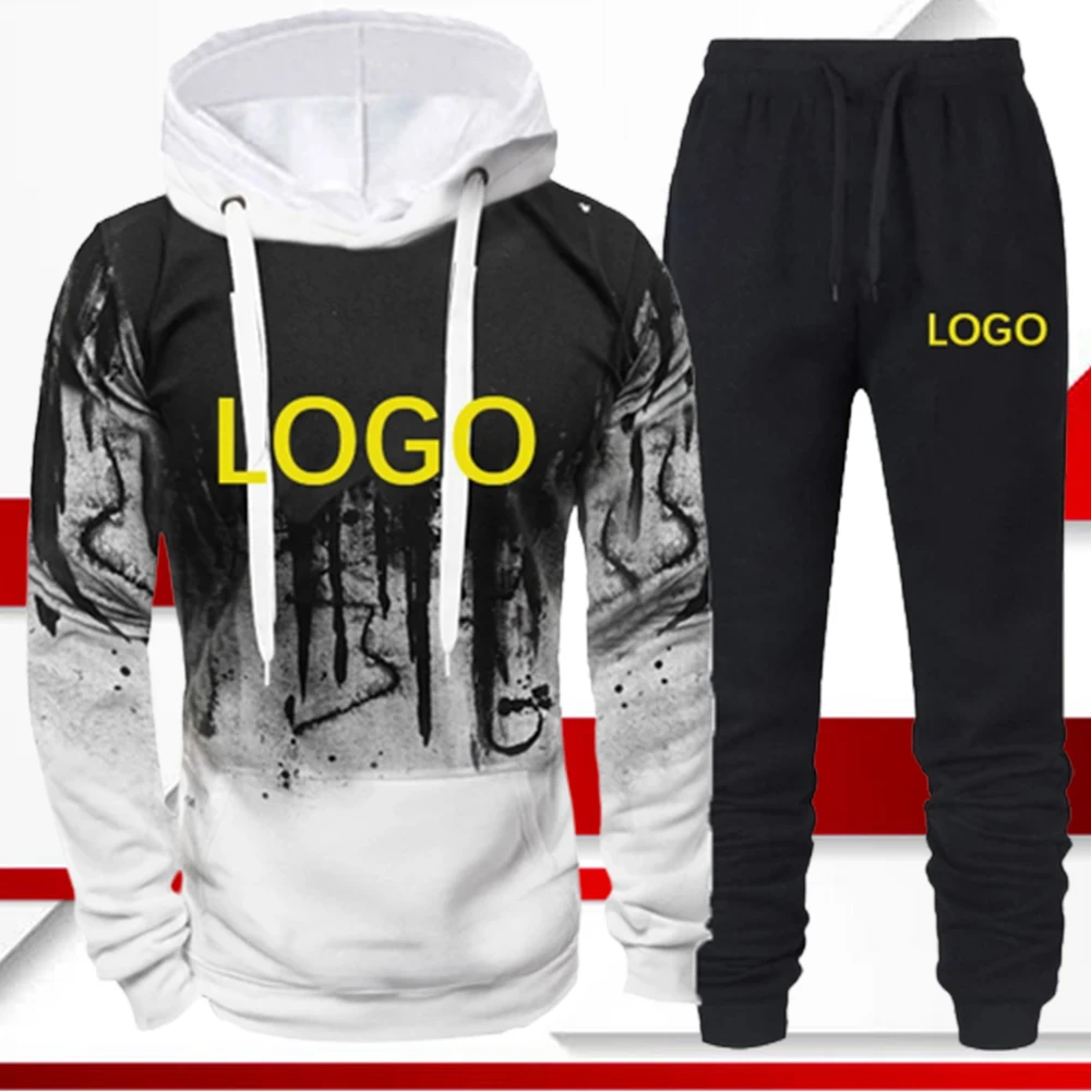 

2024 Custom Logo Fall/Winter Men's Tracksuit Luxury Letter Bear Print Set Hooded Sweatpants 2 Piece Suit Jogger Pants Streetwear