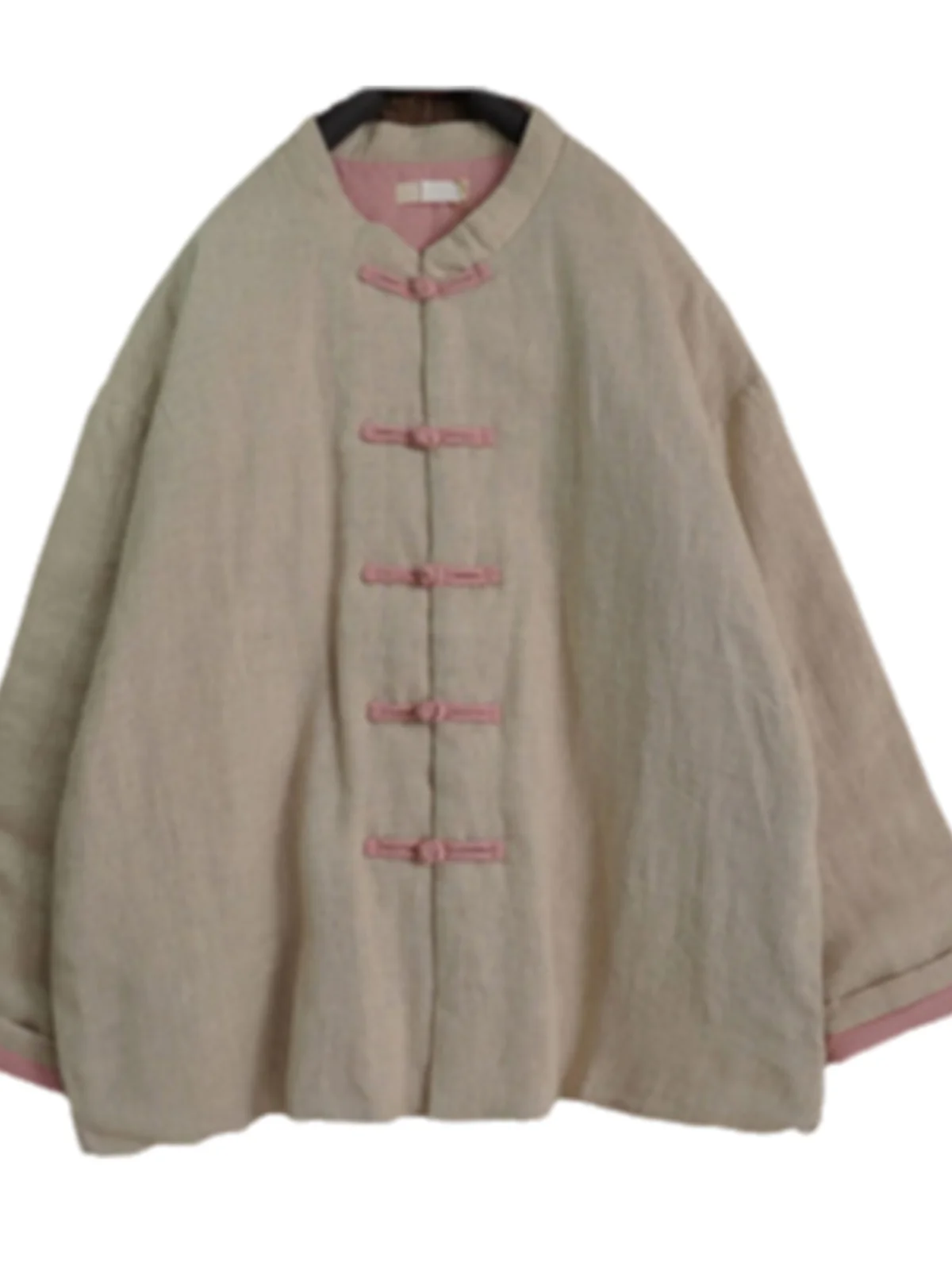 Retro chiński płaszcz zimowy damski z bawełny Sle Thiened, stójka, zapinany na guziki, zapewniający ciepło, długi rękaw, czysty...