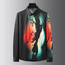 2024 Spring Artistic Printed Shirts Men High-quality Casual Business Formal Dress Shirt Banquet Party Social Blouse Men Clothing