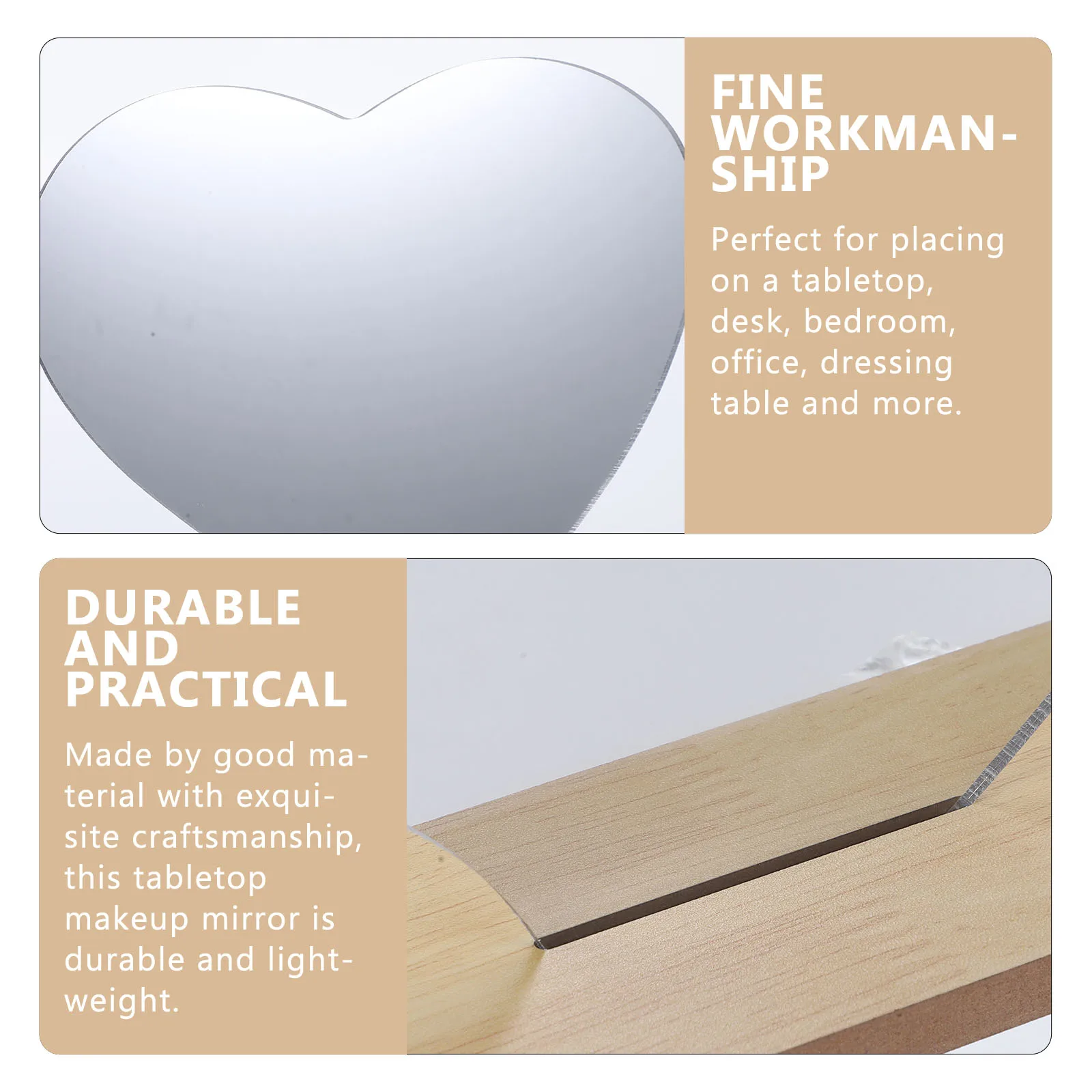 

Desktop Irregular Heart Acrylic Makeup Mirror Wooden Base Stable Stylish Vanity Table Mirror Aesthetic Desk Decor
