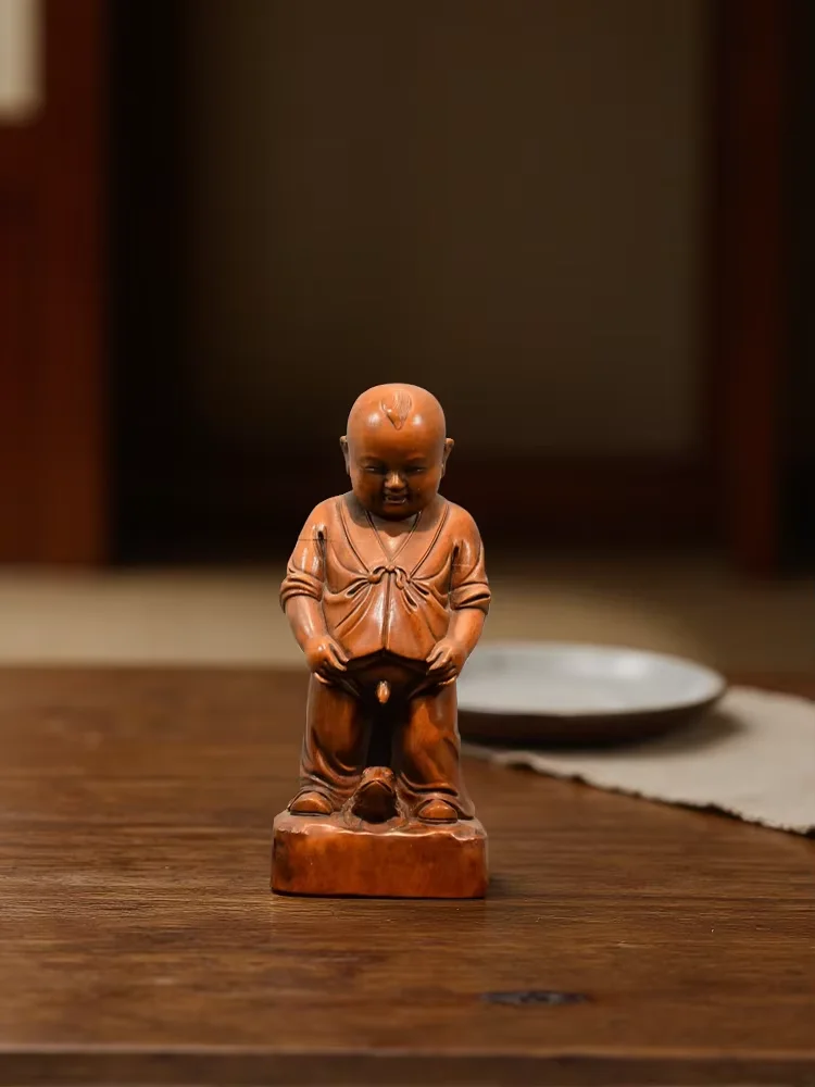 Old Boxwood Child Play Golden Toad statue Childlike Delight study screen Amass wealth Ornaments Town House Exorcism