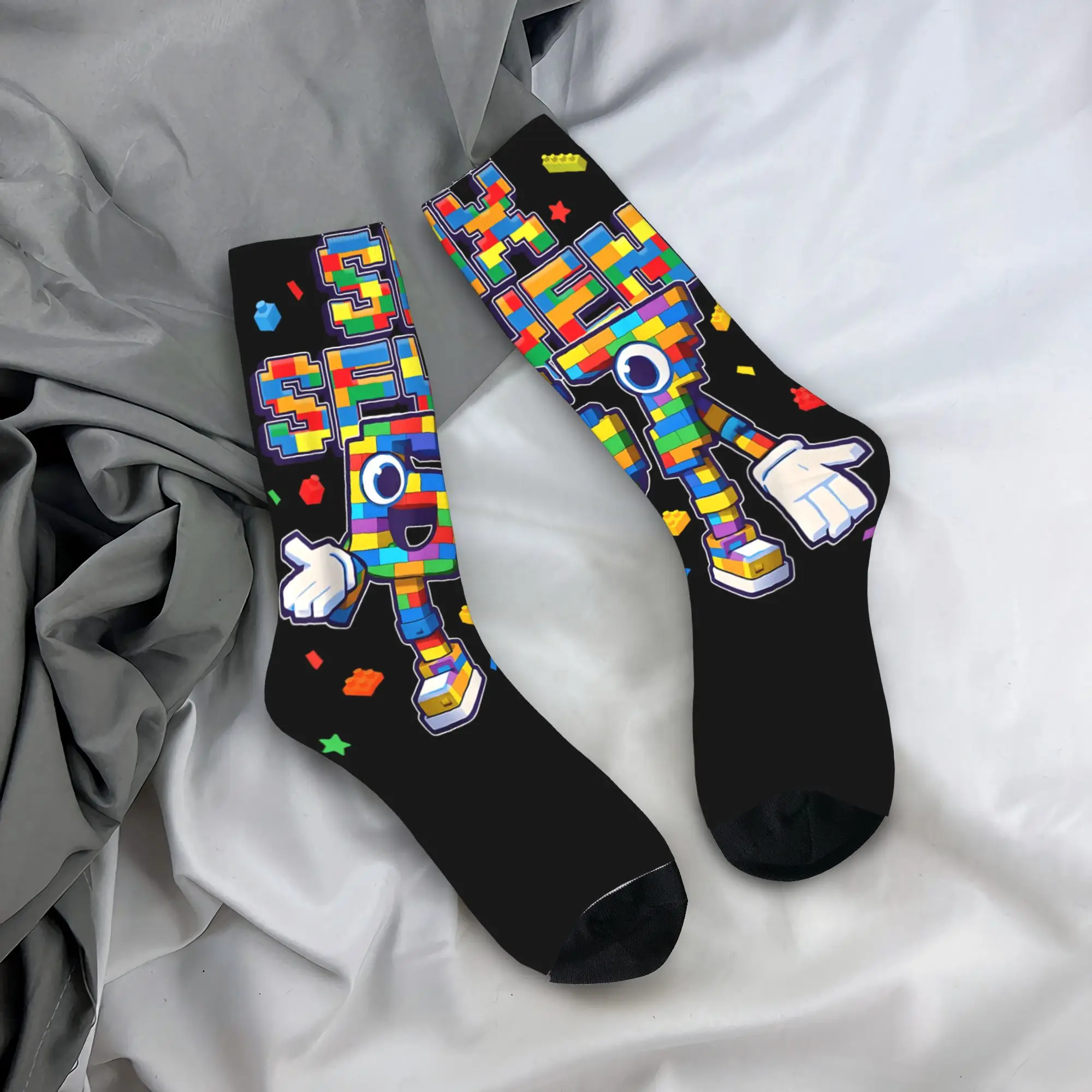Six Seven Italian Brainrot Funny 67 Building Blocks Stockings Socks Autumn Anti Sweat Socks Women Men Outdoor Breathable Socks