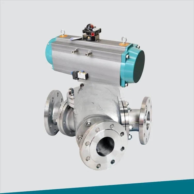 CF8 pneumatic Y-type three-way ball valve with feedback, signal indication Q641Y135F-10P-DN80