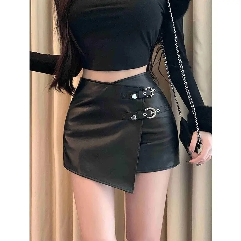 Sexy Irregular A-shaped Skirt High Waist PU Leather Design Hip Mini Skirt for Women
