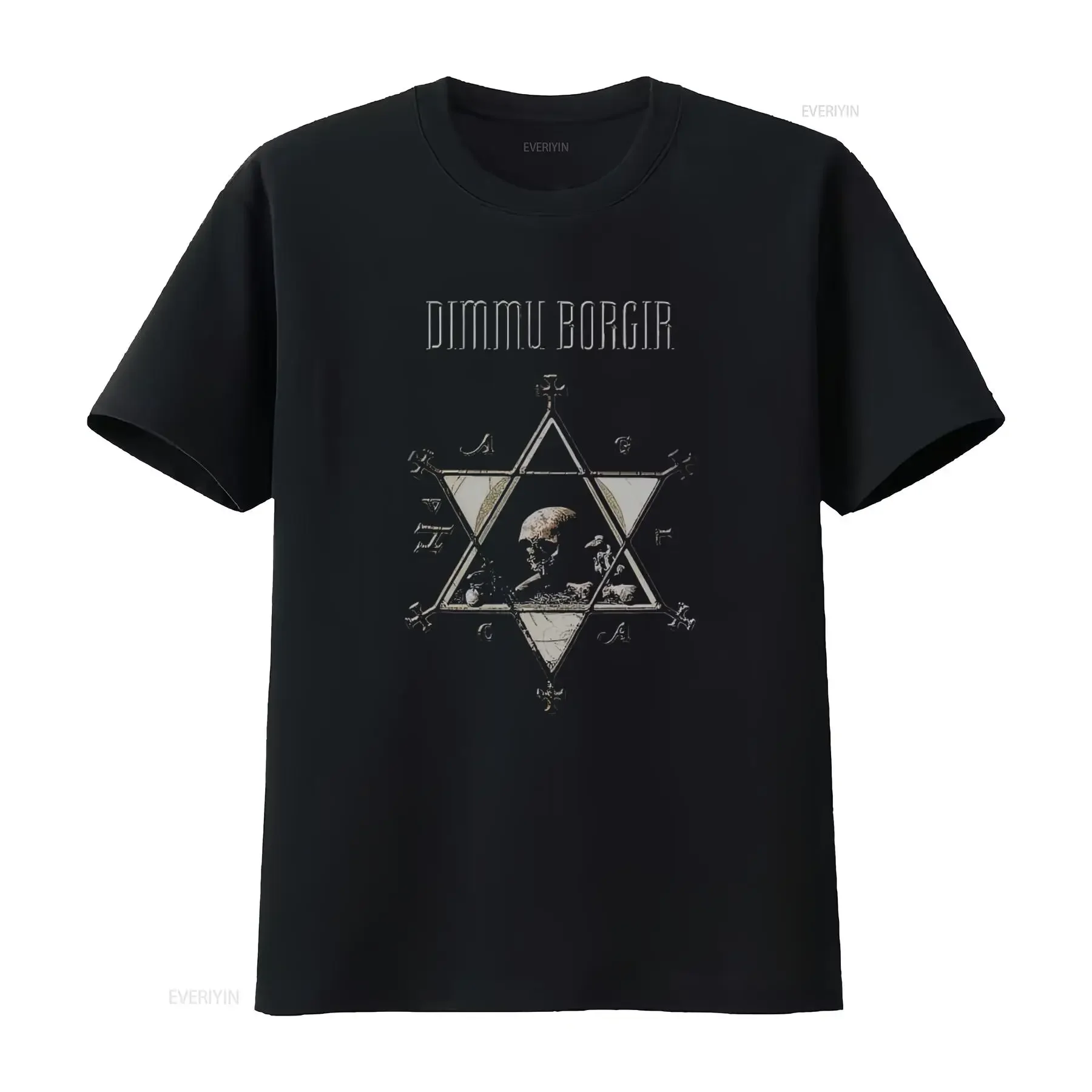 DIMMU BORGIR 'Puritanical' Gothic Skull Star Pentagram Design T Shirt for Rock Band Fans vintage Washed Stylish Unisex