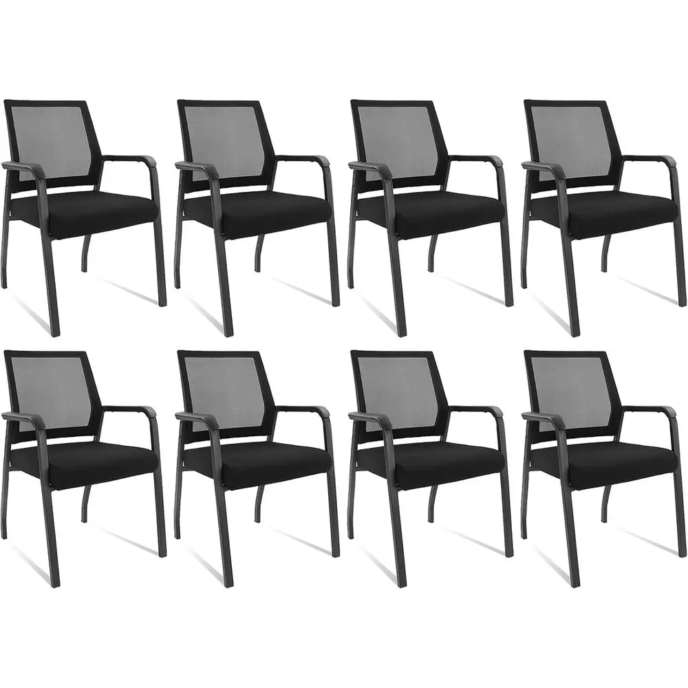 

Ergonomic Lumbar Support Armchair with Cushioned Seat, 8-Pack Black, Wheelless Desk Chairs for Waiting Areas