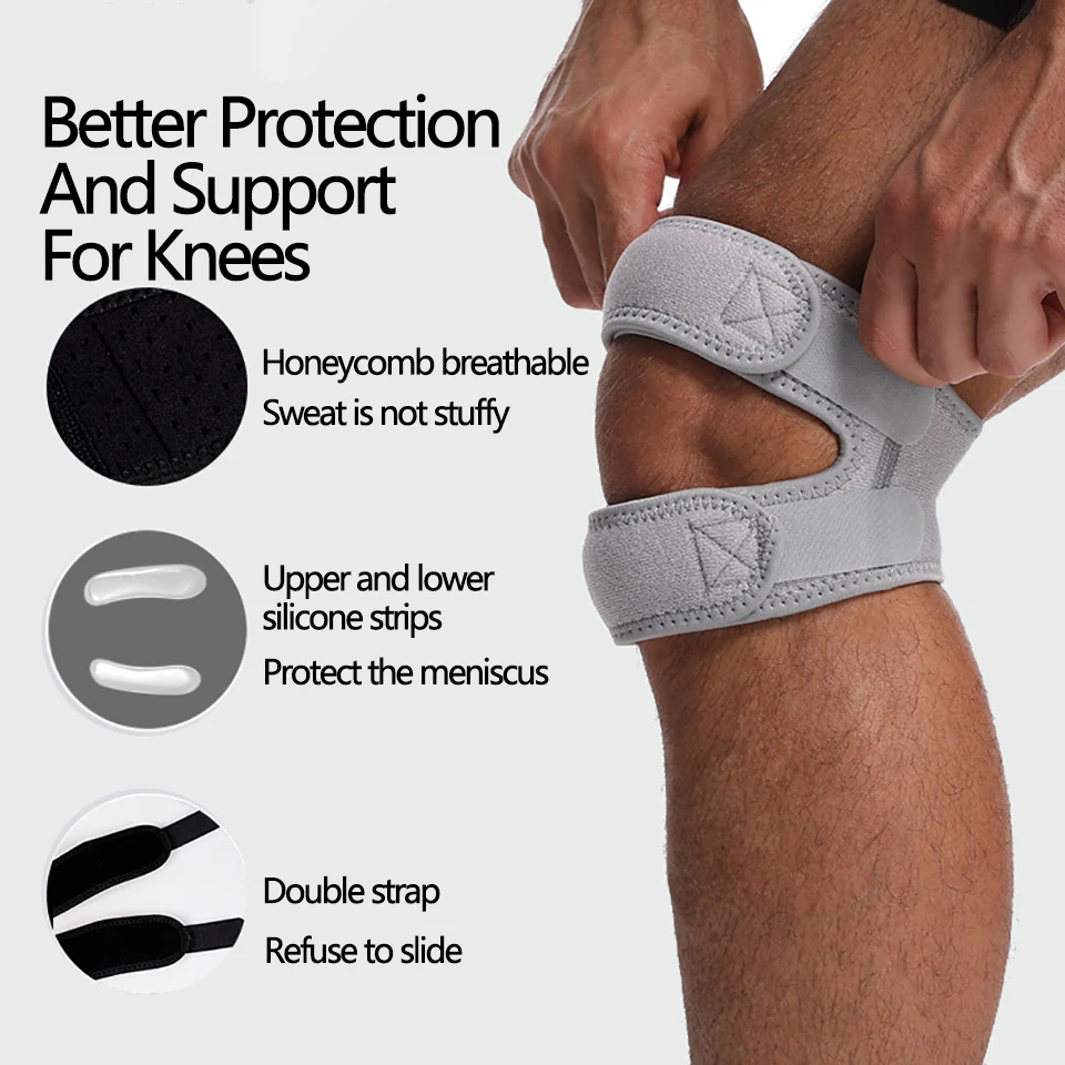 1PCS Adjustable Sports Kneepad Double Patellar Knee Patella Tendon Support Strap Brace Pad ProtectorOpen Knee Wrap Strap Band