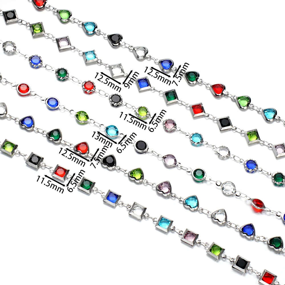 1Meter Colorful Geometry Glass Crystal Stainless Steel Chains Bracelet Necklace Chain for DIY Anklet Findings Jewelry Making