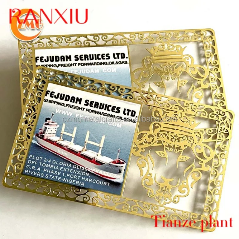 Custom laser cut engraved golden etal busins card in p pre