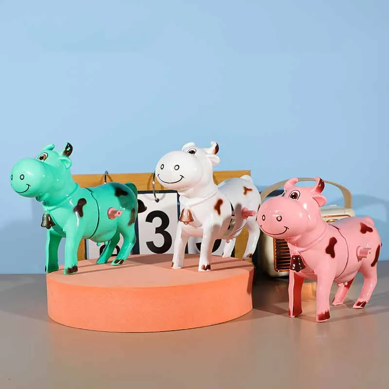 Jouets de simulation d'animaux de ferme pour enfants, vache à remonter, jouets nostalgique d'enfance, vache sautante mécanique mignonne, 2 pièces