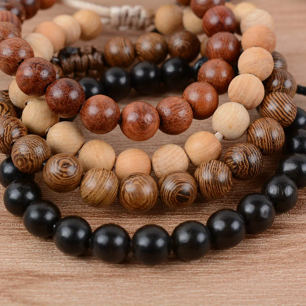 8MM Vintage Wooden Beads Bracelet for Men Meditation Buddha Charm Bracelets Women Healing Balance Payer Jewelry