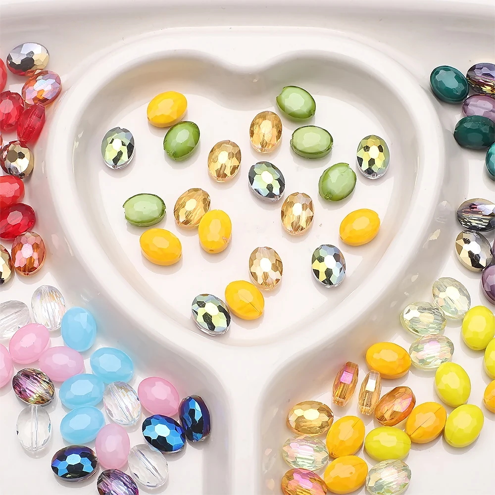 20 Stück gemischt 9x12mm grün facettiertes Kristallglas ovale lose Perlen handgemachte flache Anhänger Schmuck DIY Herstellung Handwerk Zubehör