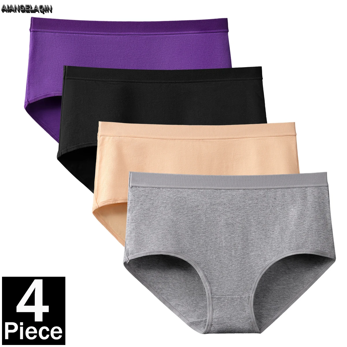 4 Stück Damen-Unterwäsche mit hoher Taille, Baumwollhöschen, große Größe, einfarbig, Slips für Mädchen, atmungsaktiv, bequem, sexy Dessous für Frauen