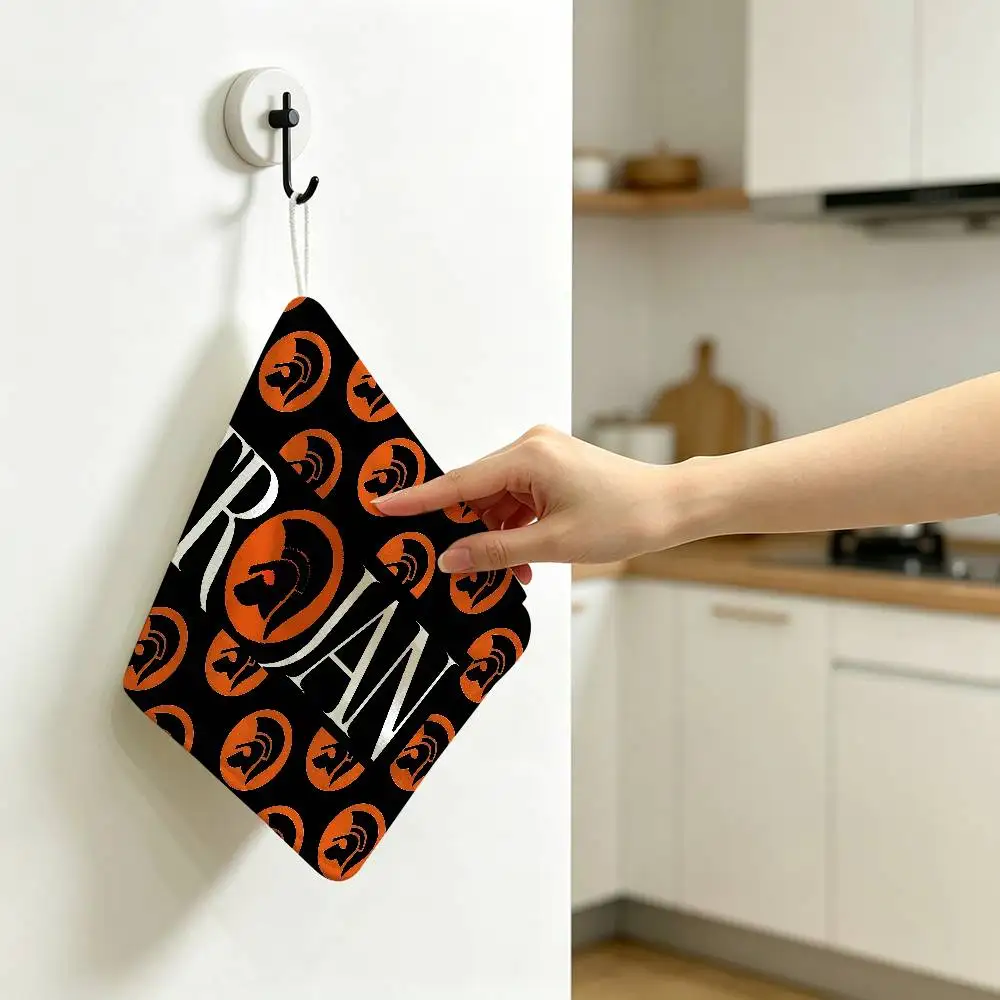Trojan Records Logo Polyester Cotton Hand Wiping Towel, Anti-shrink Hanging Kitchen Cloth for Household Cleaning